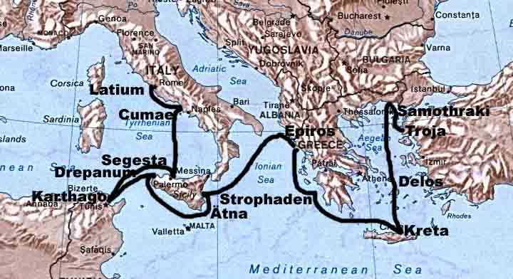 Reiseroute von Aeneas